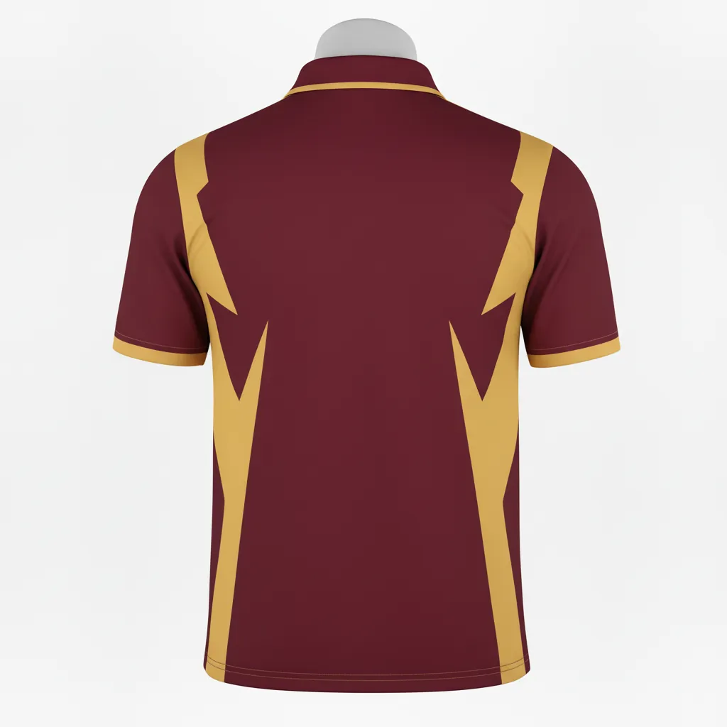 Custom Basketball Performance Polo Shirt - Burgundy, Gold - Side Stripe - Back View - Kinexa Sportswear