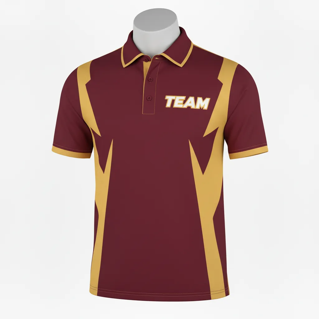 Custom Basketball Performance Polo Shirt - Burgundy, Gold - Side Stripe - Front View - Kinexa Sportswear