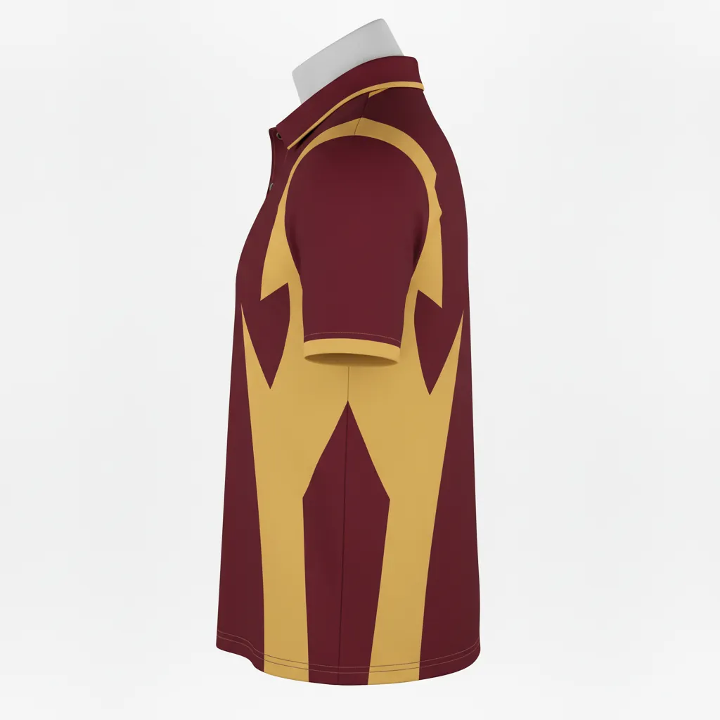 Custom Basketball Performance Polo Shirt - Burgundy, Gold - Side Stripe - Side View - Kinexa Sportswear