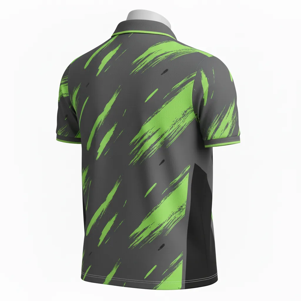 Custom Basketball Performance Polo Shirt - Green - Charcoal Neon Abstract - Back View - Kinexa Sportswear