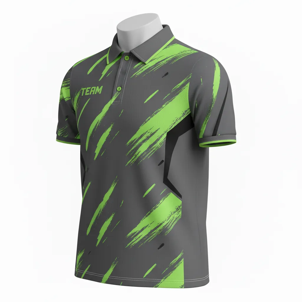 Custom Basketball Performance Polo Shirt - Green - Charcoal Neon Abstract - Front View - Kinexa Sportswear