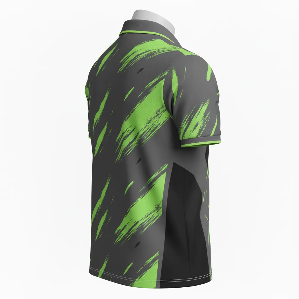 Custom Basketball Performance Polo Shirt - Green - Charcoal Neon Abstract - Side View - Kinexa Sportswear