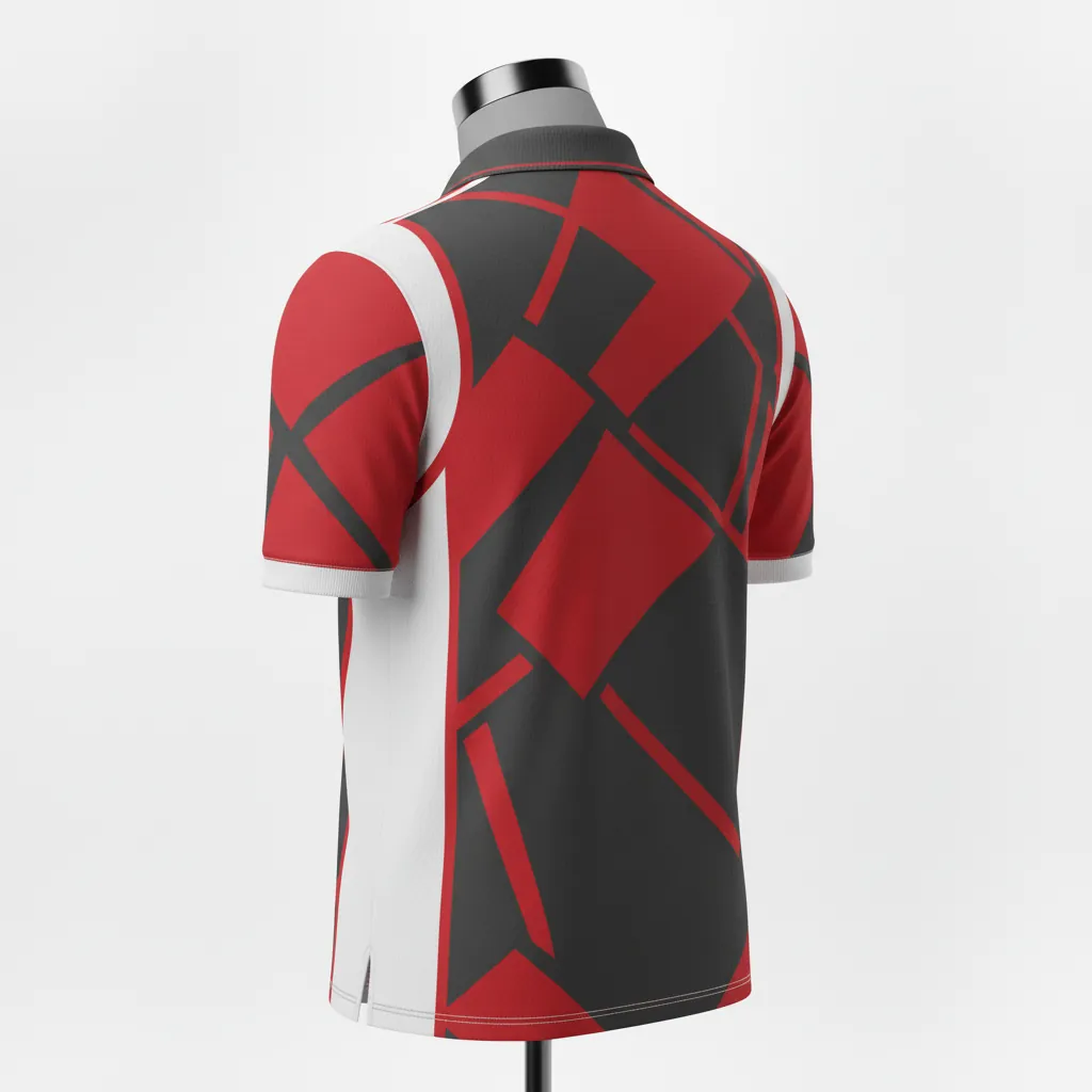 Custom Basketball Performance Polo Shirt - Red - Charcoal Angular - Back View - Kinexa Sportswear