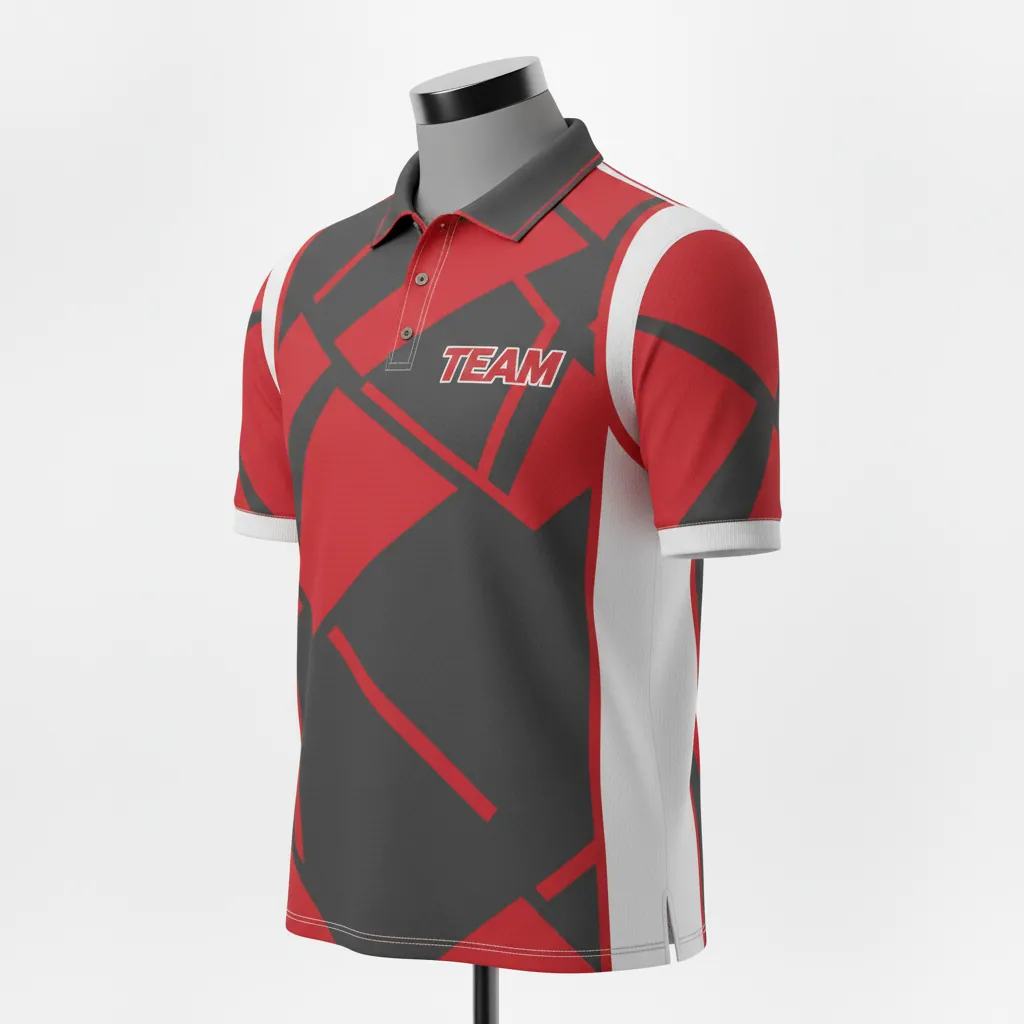 Custom Basketball Performance Polo Shirt - Red - Charcoal Angular - Front View - Kinexa Sportswear