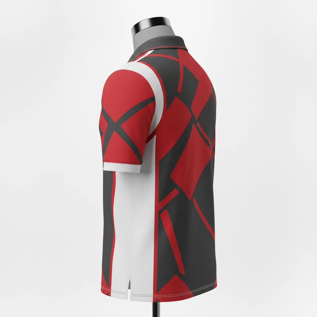 Custom Basketball Performance Polo Shirt - Red - Charcoal Angular - Side View - Kinexa Sportswear