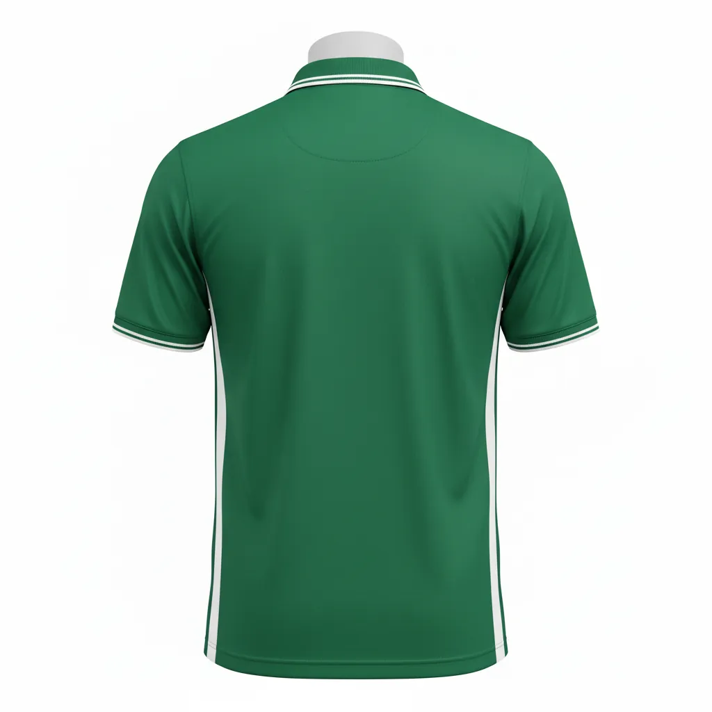 Custom Basketball Performance Polo Shirt - Green, White - Forest Stripe - Back View - Kinexa Sportswear