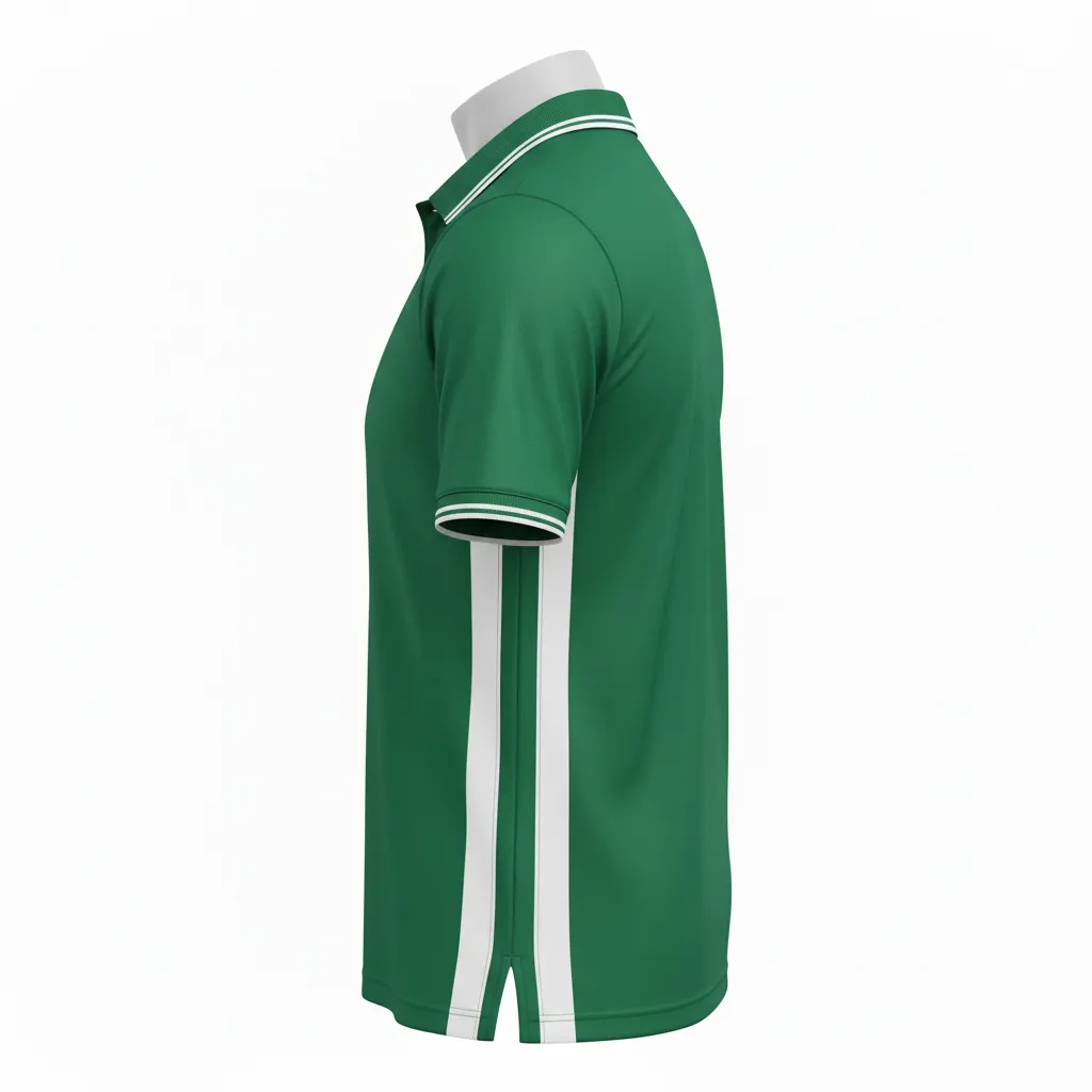 Custom Basketball Performance Polo Shirt - Green, White - Forest Stripe - Side View - Kinexa Sportswear