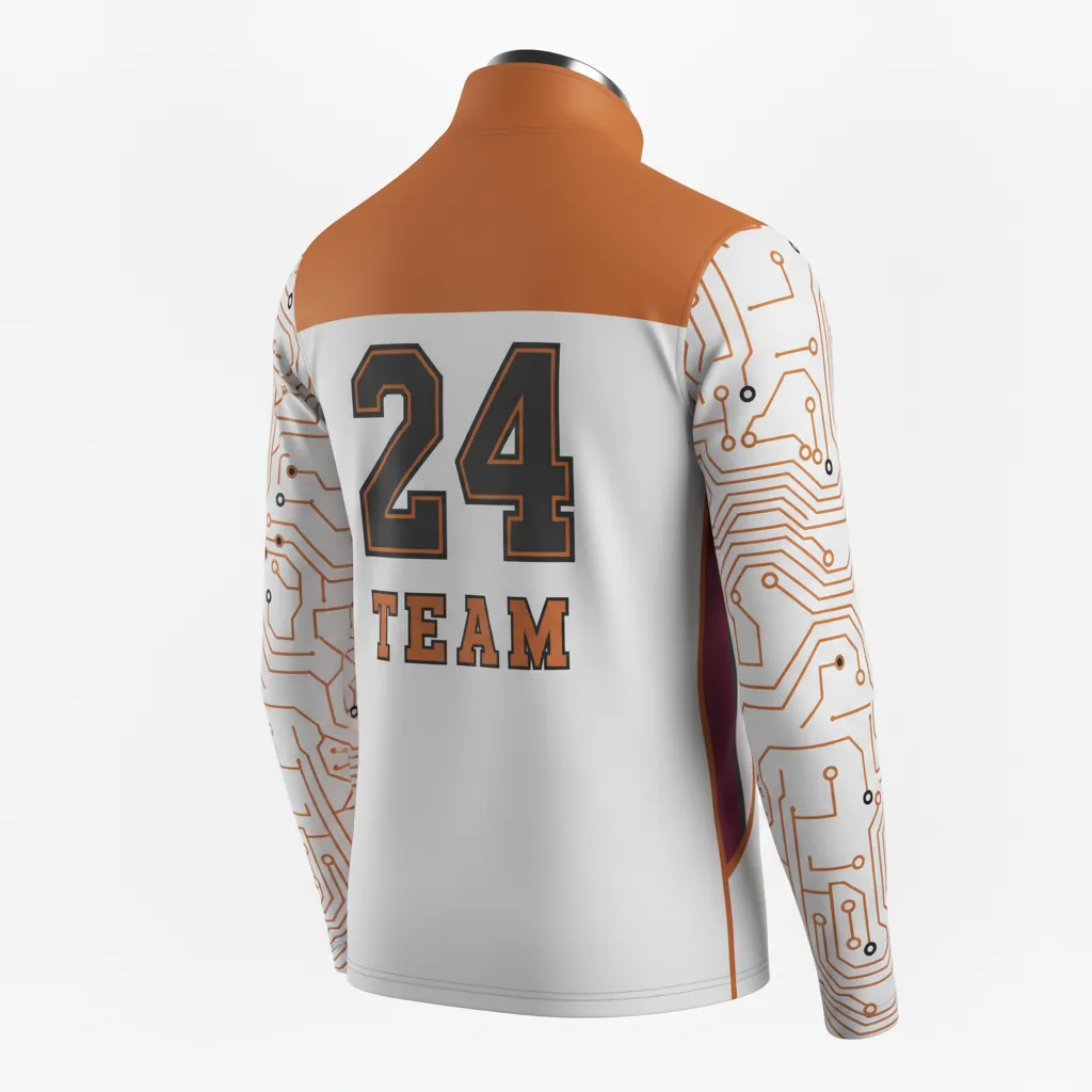 Custom Basketball Quarter Zip Practice Jersey - White - Berry Graphite Curved Insert - Back View - Kinexa Sportswear