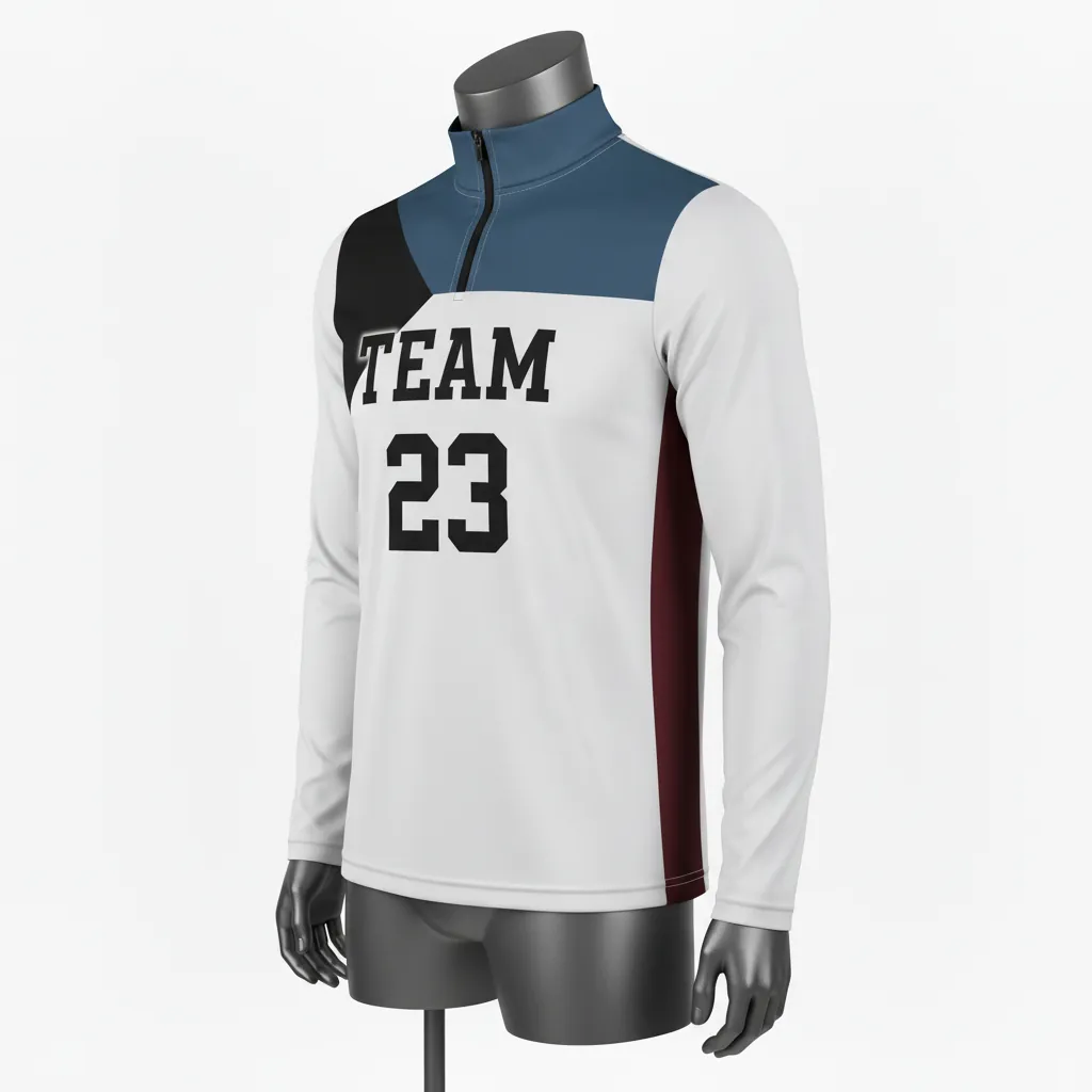 Custom Basketball Quarter Zip Practice Jersey - White, Black, White - Diagonal Stripe - Front View - Kinexa Sportswear