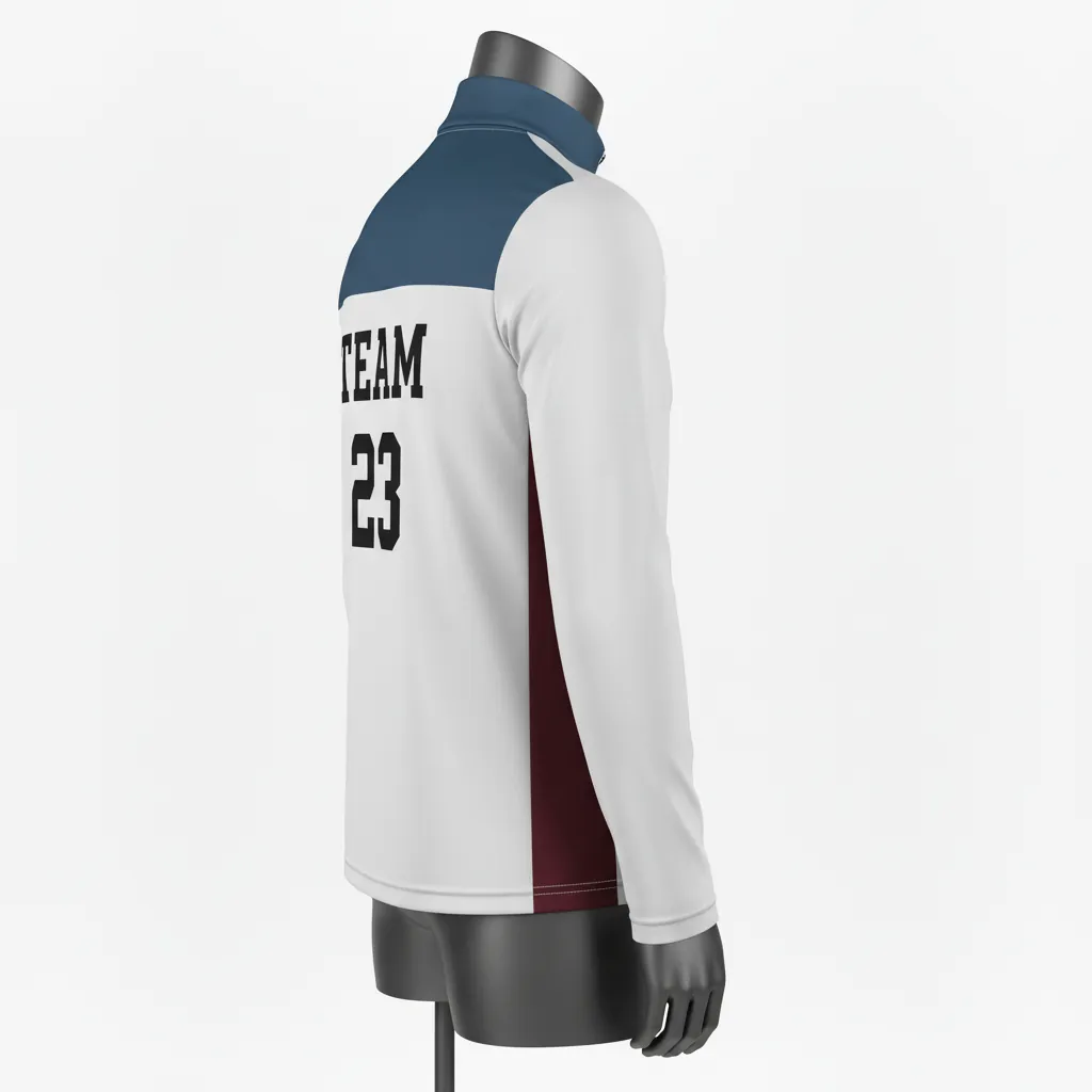 Custom Basketball Quarter Zip Practice Jersey - White, Black, White - Diagonal Stripe - Side View - Kinexa Sportswear