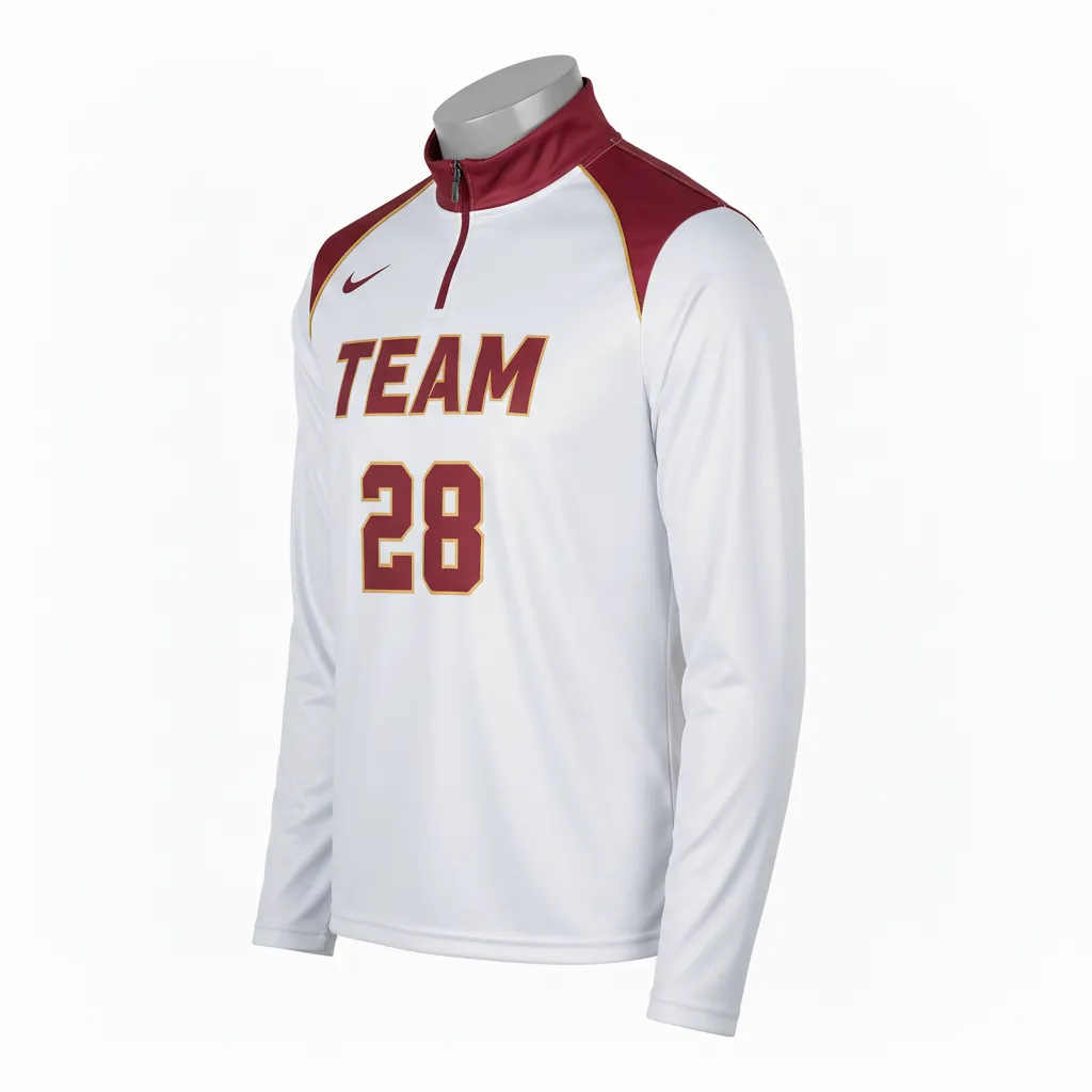 Custom Basketball Quarter Zip Practice Jersey - White, Burgundy, Gold - Shoulder - Front View - Kinexa Sportswear