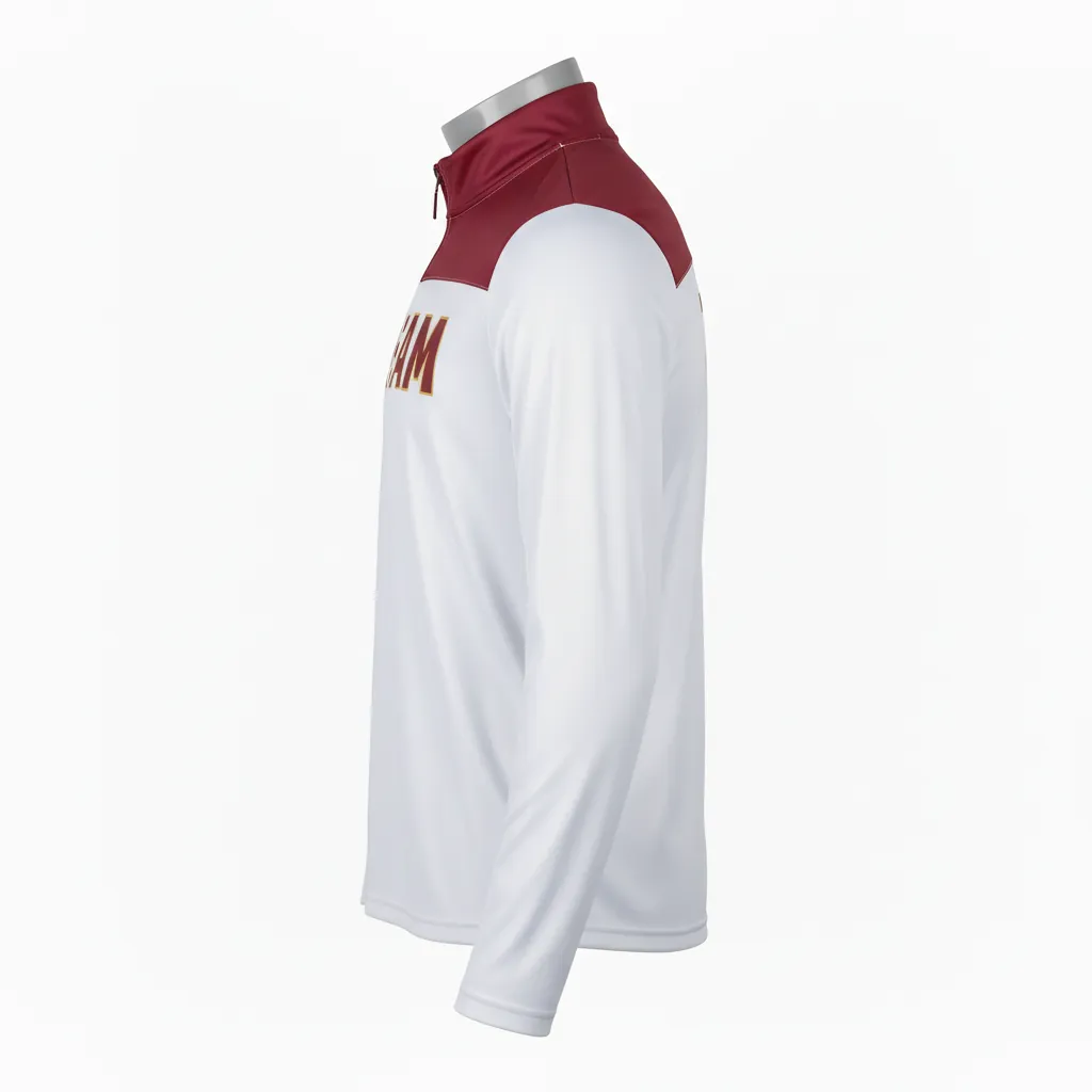 Custom Basketball Quarter Zip Practice Jersey - White, Burgundy, Gold - Shoulder - Side View - Kinexa Sportswear