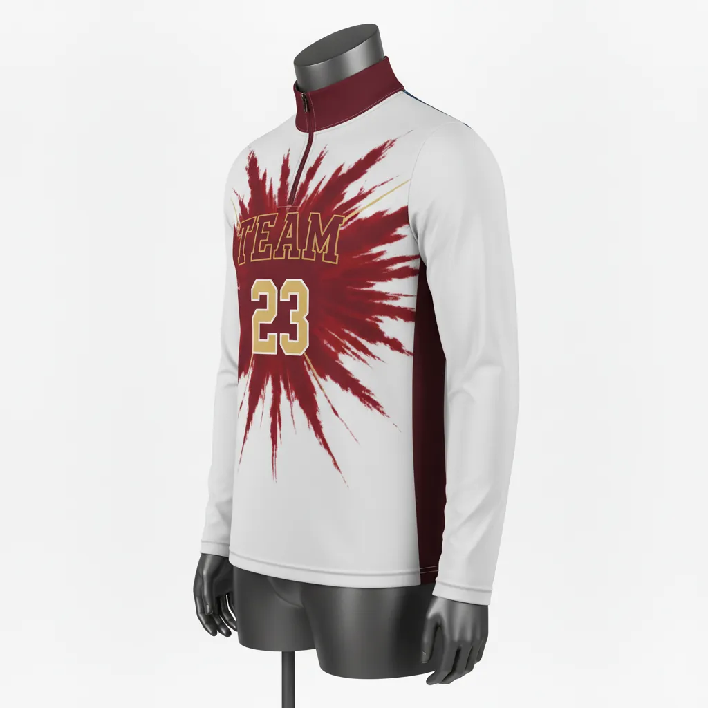 Custom Basketball Quarter Zip Practice Jersey - White, Red, Gold - Cardinal Shoulder Burst - Front View - Kinexa Sportswear