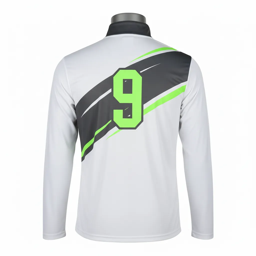 Custom Basketball Quarter Zip Practice Jersey - White, Green - Charcoal Neon Asymmetric - Back View - Kinexa Sportswear