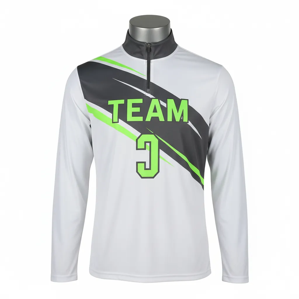 Custom Basketball Quarter Zip Practice Jersey - White, Green - Charcoal Neon Asymmetric - Front View - Kinexa Sportswear