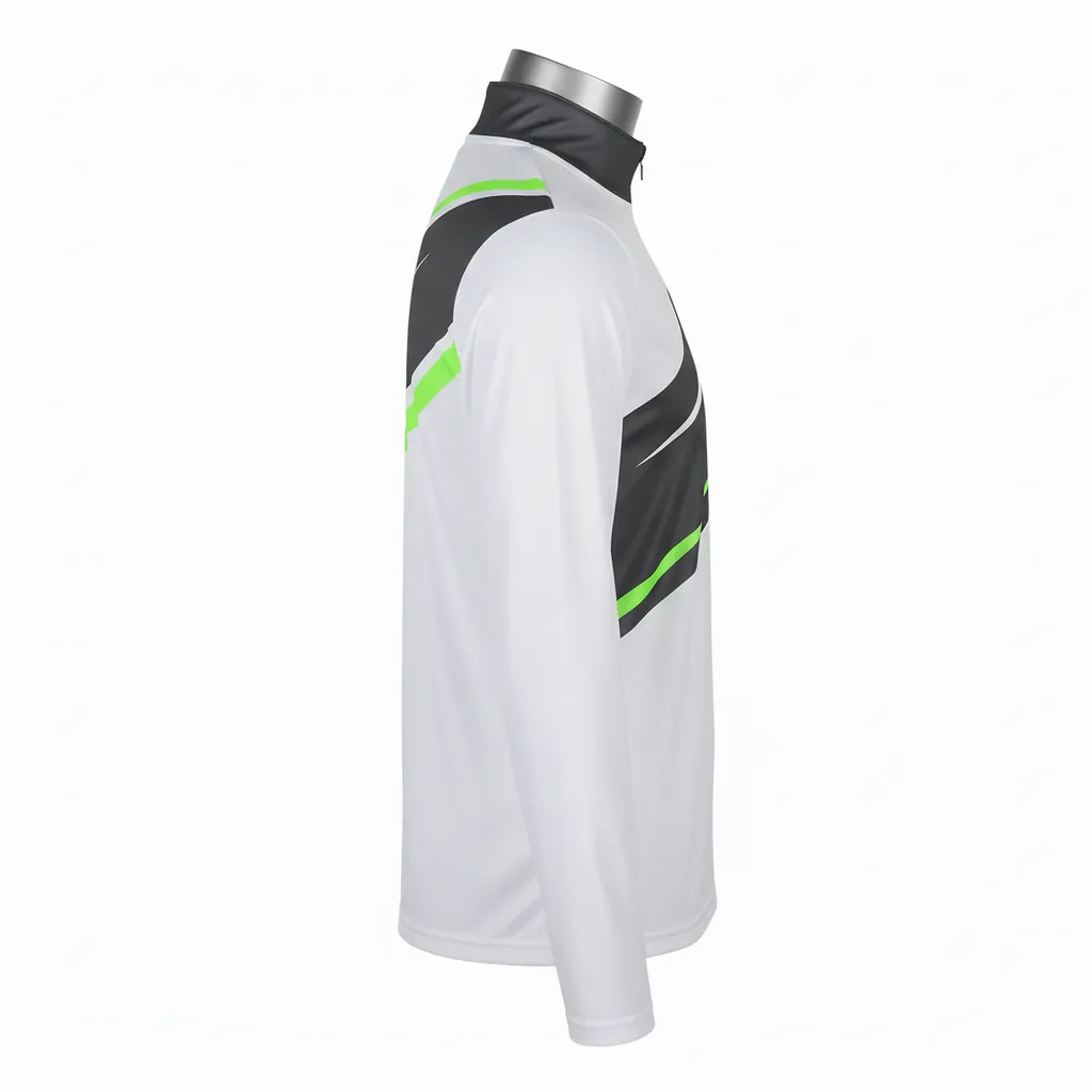 Custom Basketball Quarter Zip Practice Jersey - White, Green - Charcoal Neon Asymmetric - Side View - Kinexa Sportswear