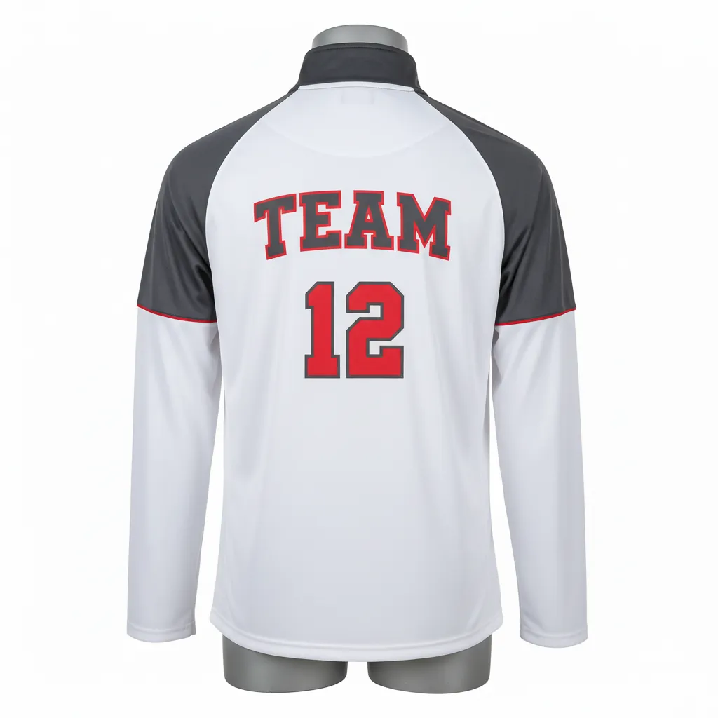 Custom Basketball Quarter Zip Practice Jersey - White, Red - Charcoal Shoulder - Back View - Kinexa Sportswear