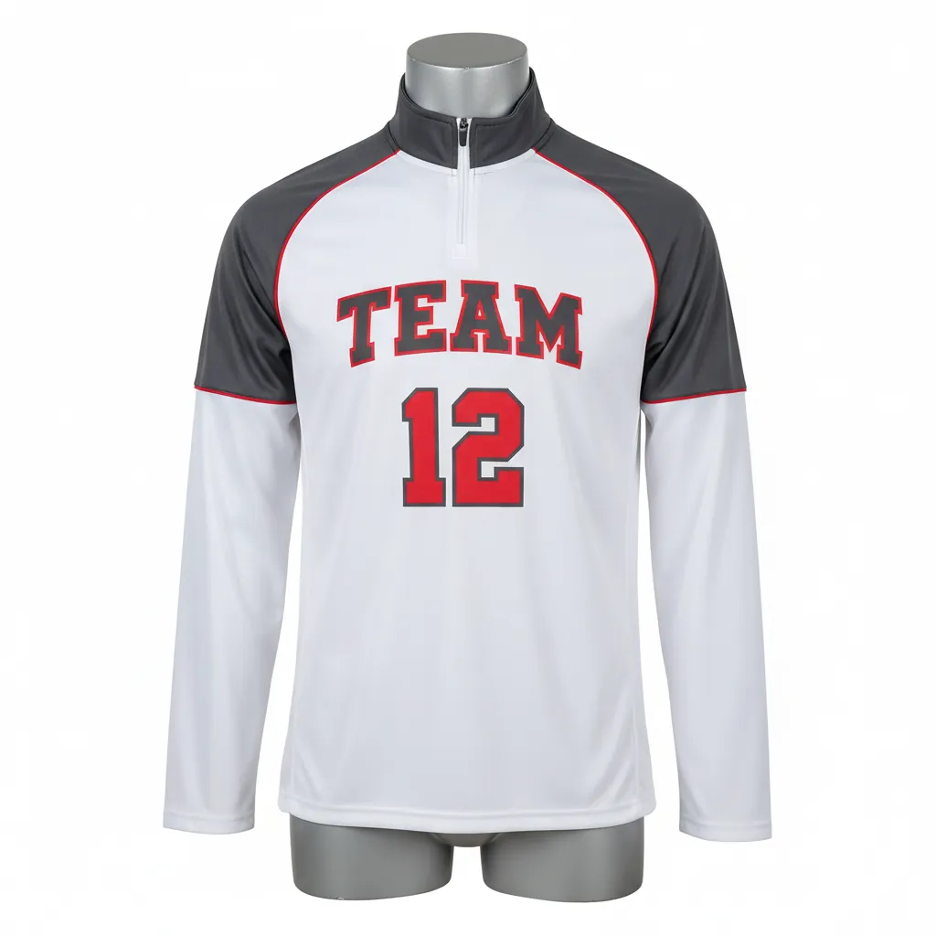 Custom Basketball Quarter Zip Practice Jersey - White, Red - Charcoal Shoulder - Front View - Kinexa Sportswear
