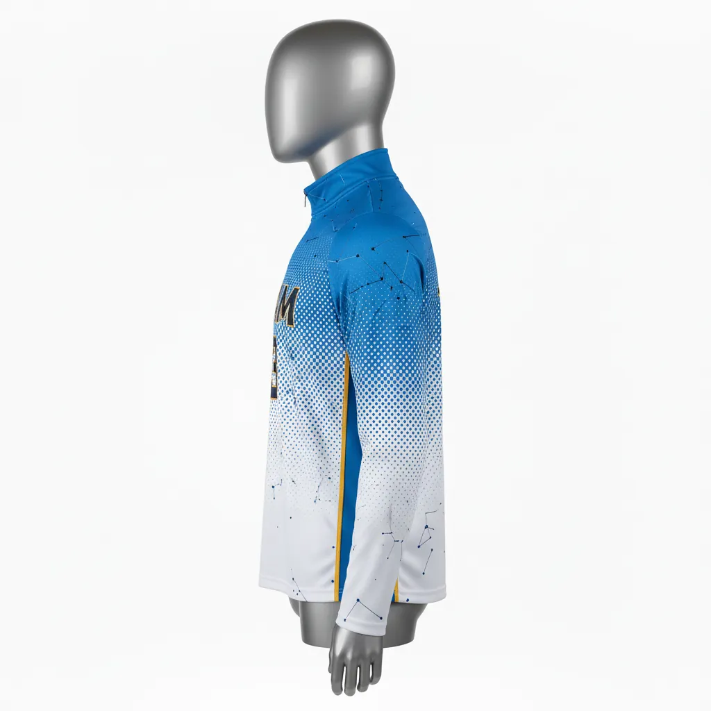 Custom Basketball Quarter Zip Practice Jersey - White, Blue, Navy - Columbia Halftone - Side View - Kinexa Sportswear