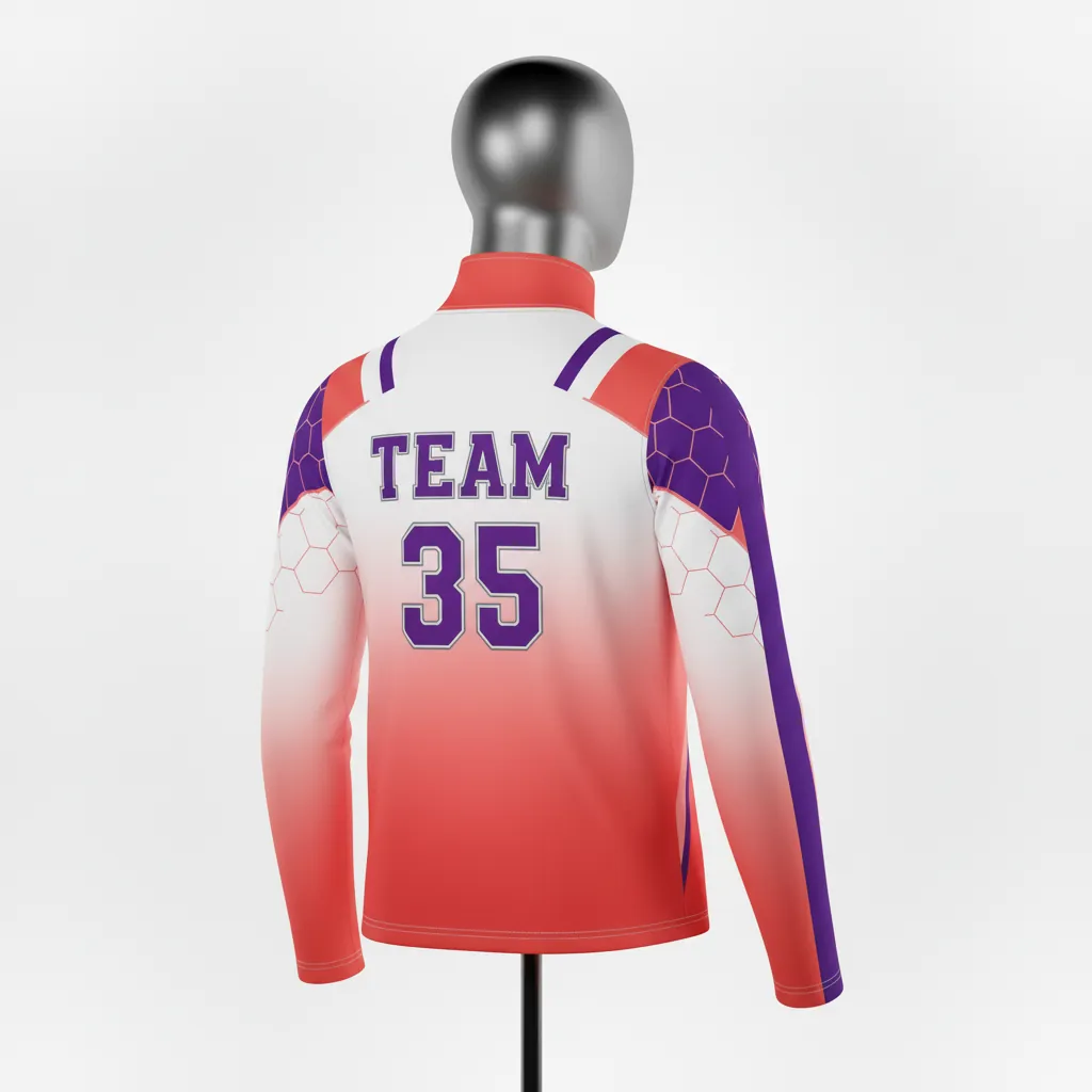 Custom Basketball Quarter Zip Practice Jersey - White, Blue, White - Columbia Raglan - Back View - Kinexa Sportswear