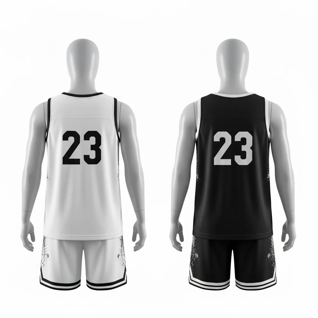 Custom Basketball Reversible Basketball Uniform - White, Black, White - Roundneck Texture Pattern - Back View - Kinexa Sportswear