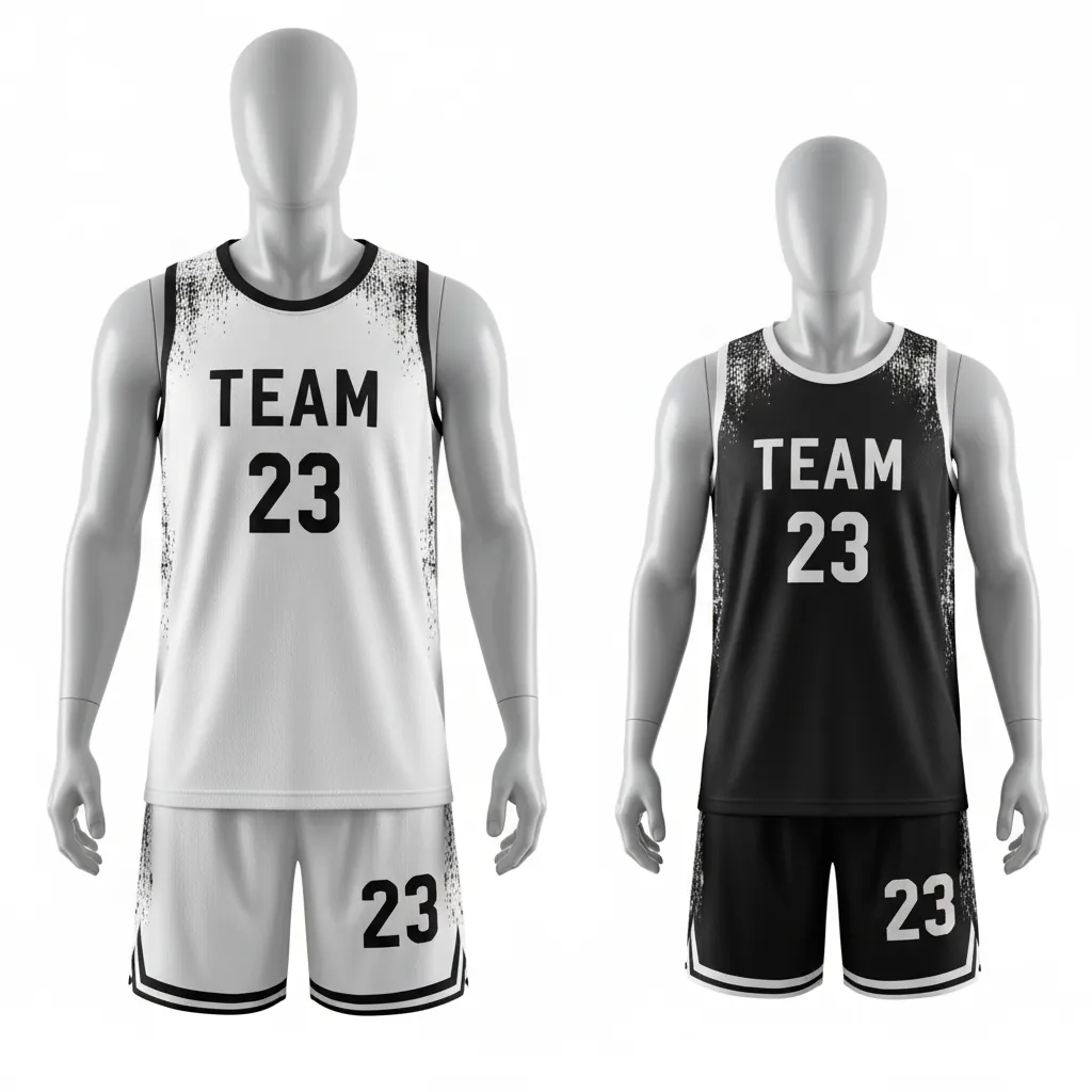 Custom Basketball Reversible Basketball Uniform - White, Black, White - Roundneck Texture Pattern - Front View - Kinexa Sportswear