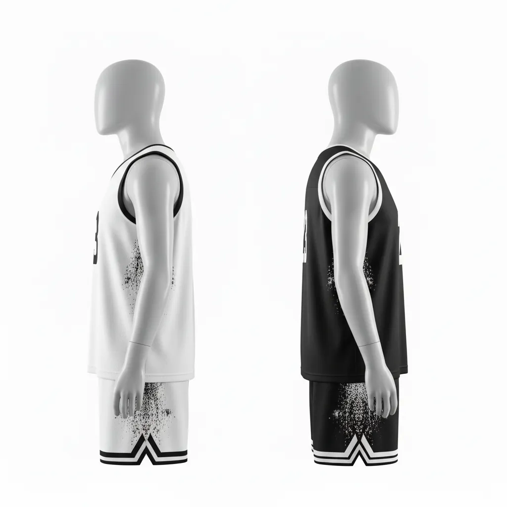 Custom Basketball Reversible Basketball Uniform - White, Black, White - Roundneck Texture Pattern - Side View - Kinexa Sportswear