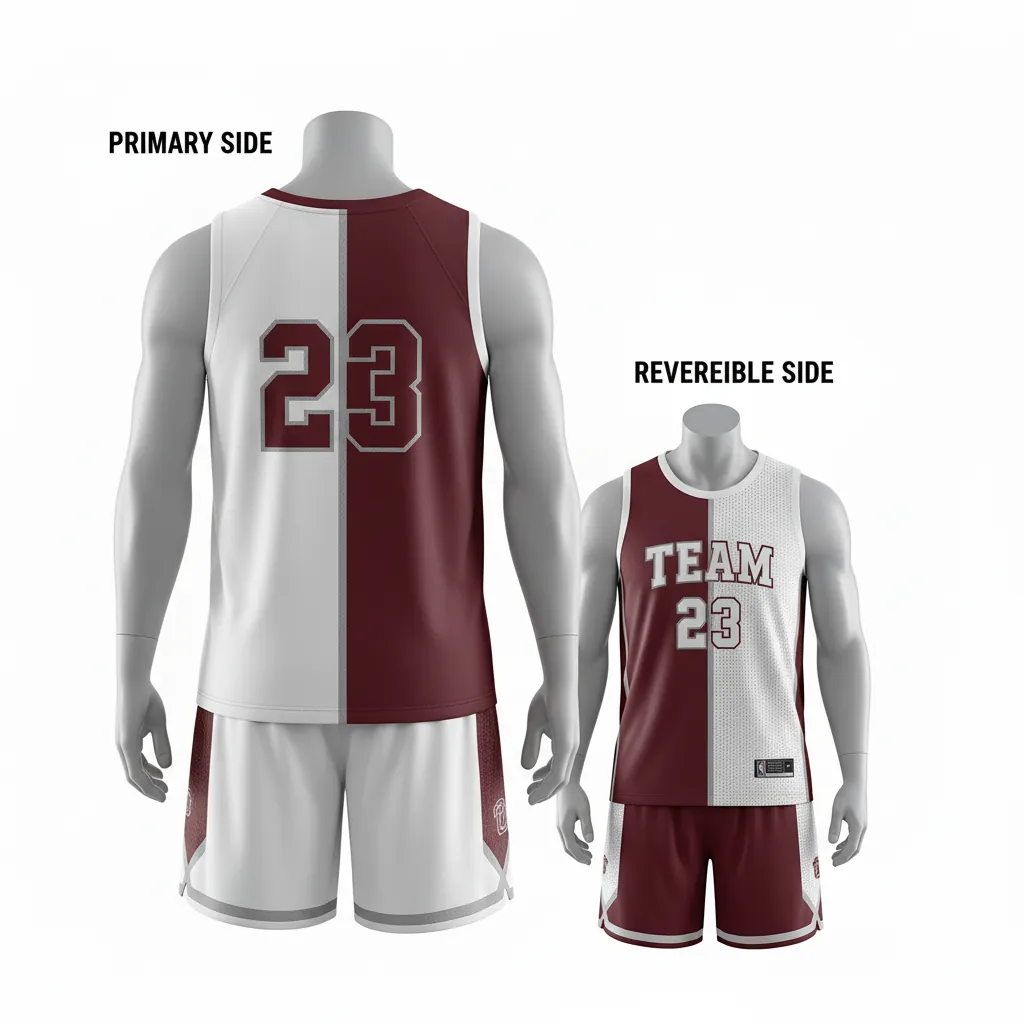 Custom Basketball Reversible Basketball Uniform - White, Burgundy, Silver - Roundneck Texture Pattern - Back View - Kinexa Sportswear