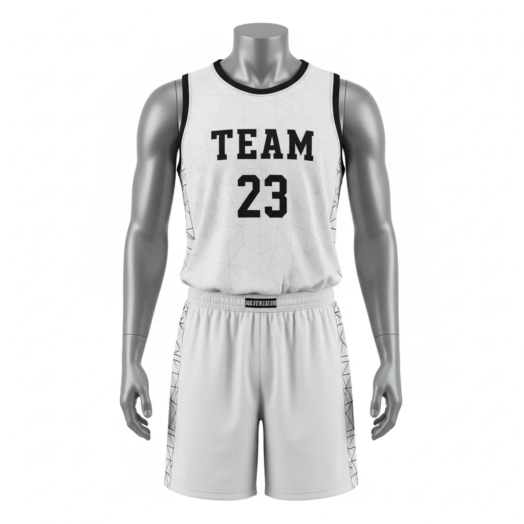 Custom Basketball Round Neck Basketball Uniform - White, Black, White - Roundneck Texture Pattern - Front View - Kinexa Sportswear