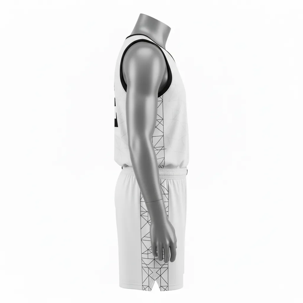 Custom Basketball Round Neck Basketball Uniform - White, Black, White - Roundneck Texture Pattern - Side View - Kinexa Sportswear