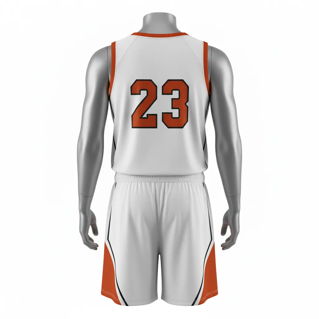 Custom Basketball Round Neck Basketball Uniform - White, Burnt, Orange... - Roundneck Chevron Pattern - Back View - Kinexa Sportswear