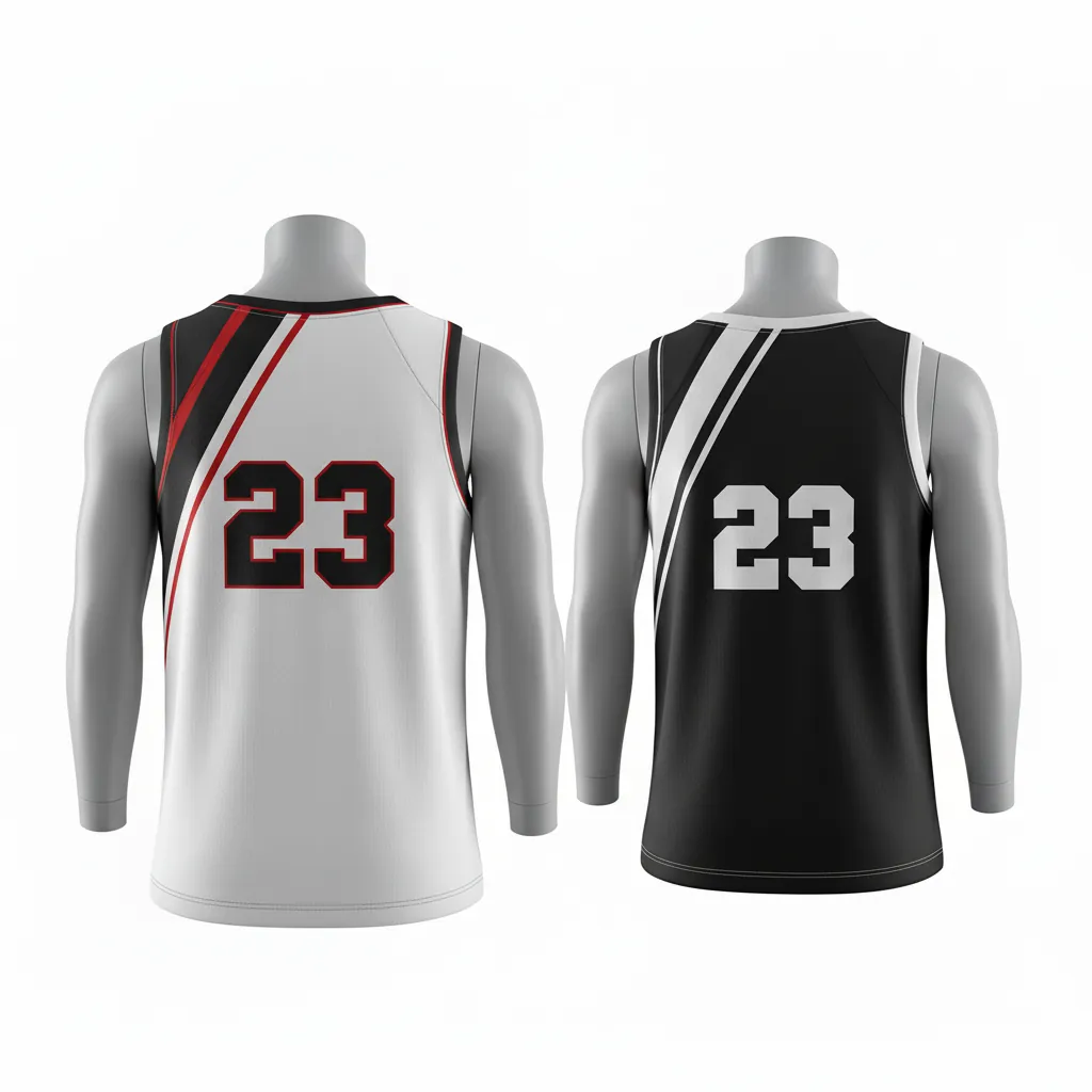 Custom Basketball Round Neck Reversible Jersey - White, Black, Red - Roundneck Diagonal Slash - Back View - Kinexa Sportswear
