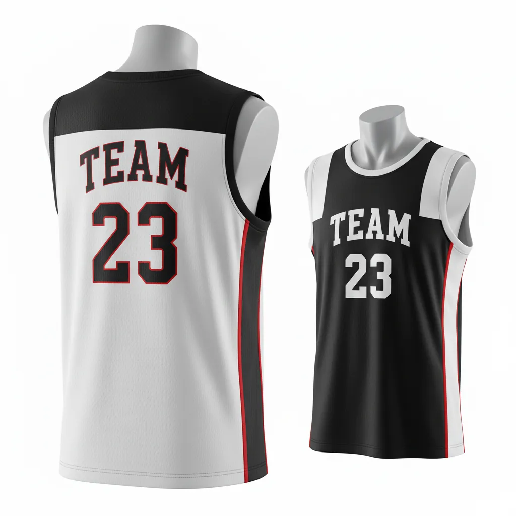 Custom Basketball Round Neck Reversible Jersey - White, Black, Red - Roundneck Retro Color Block - Back View - Kinexa Sportswear