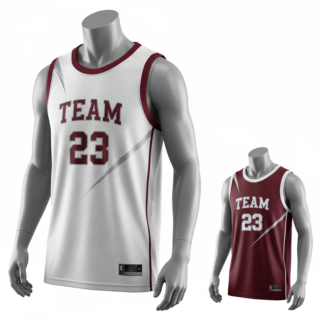 Custom Basketball Round Neck Reversible Jersey - White, Burgundy, Silver - Roundneck Texture Pattern - Front View - Kinexa Sportswear