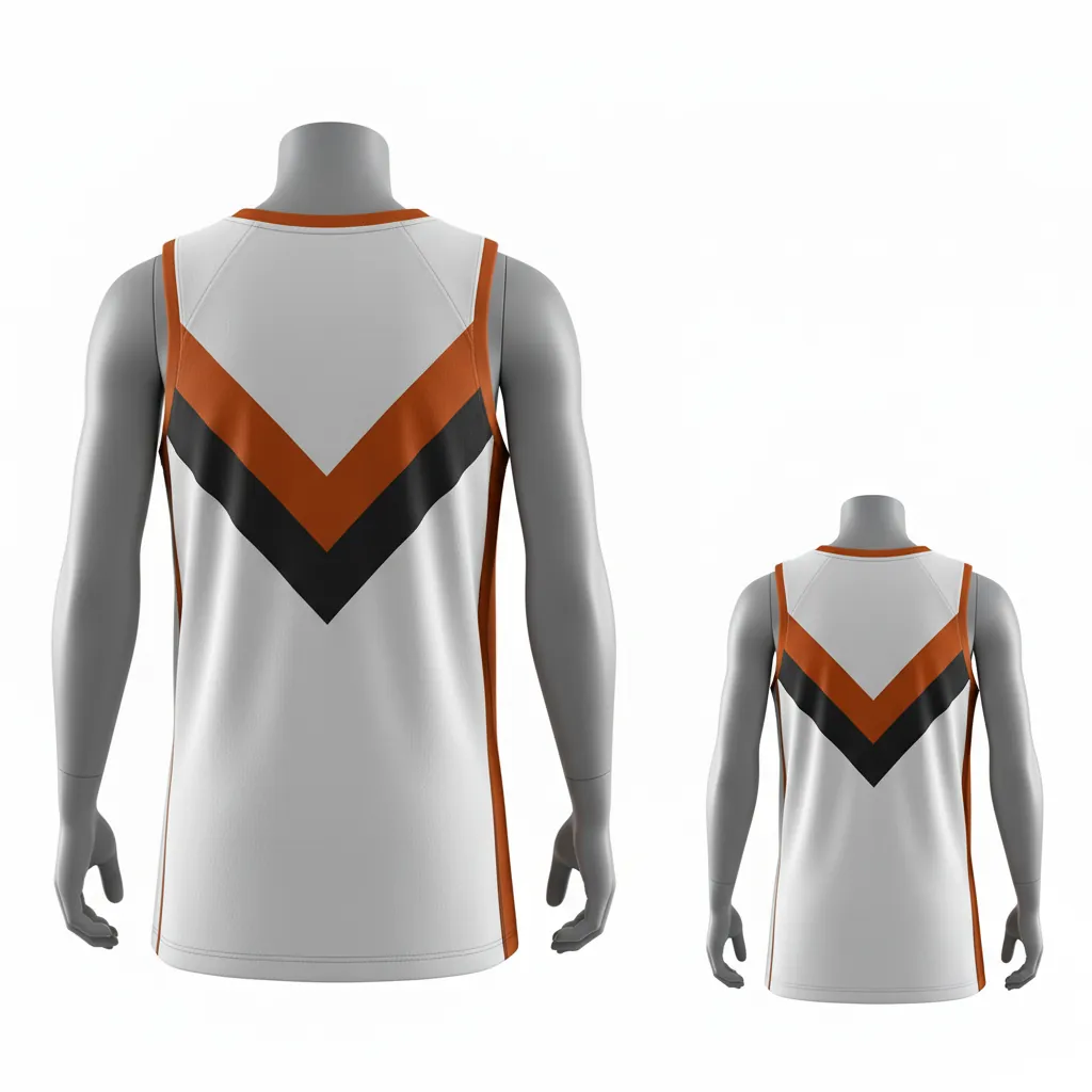 Custom Basketball Round Neck Reversible Jersey - White, Burnt, Orange... - Roundneck Chevron Pattern - Back View - Kinexa Sportswear