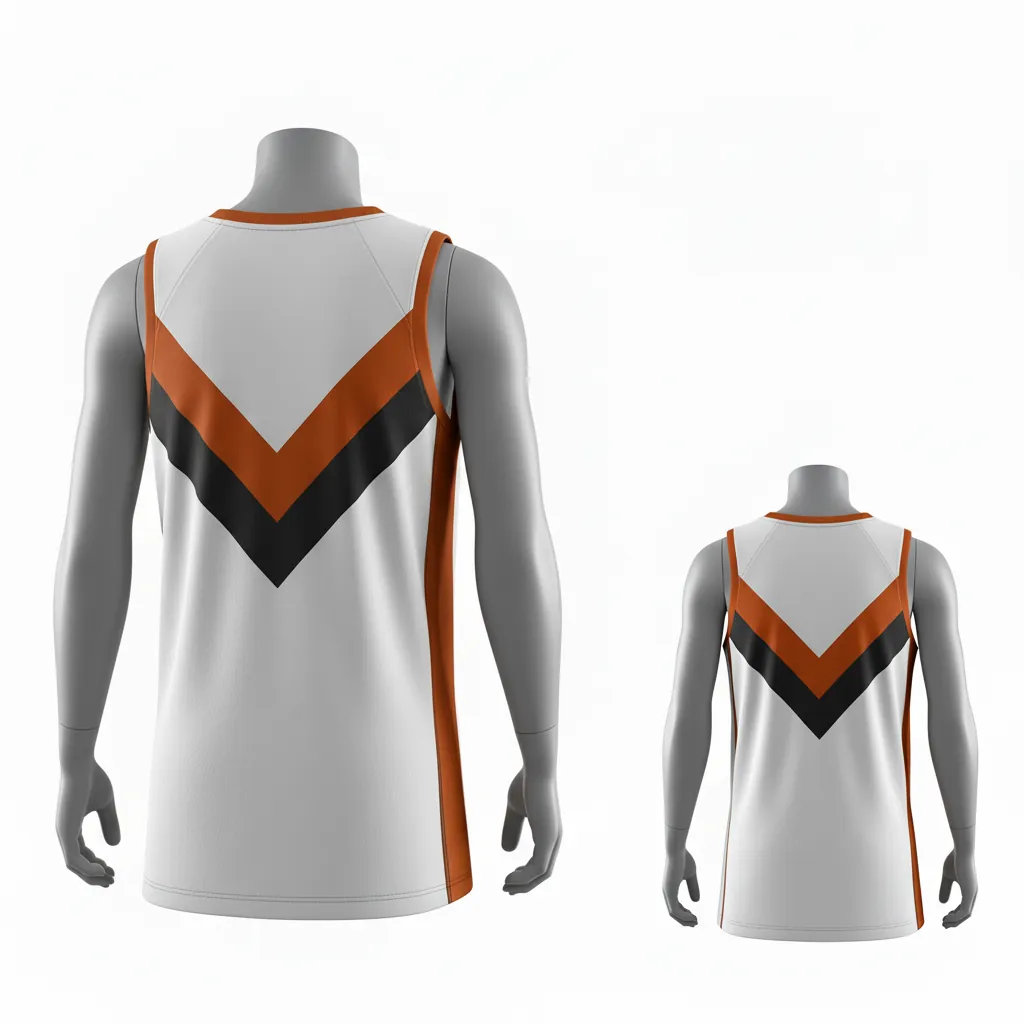Custom Basketball Round Neck Reversible Jersey - White, Burnt, Orange... - Roundneck Chevron Pattern - Side View - Kinexa Sportswear