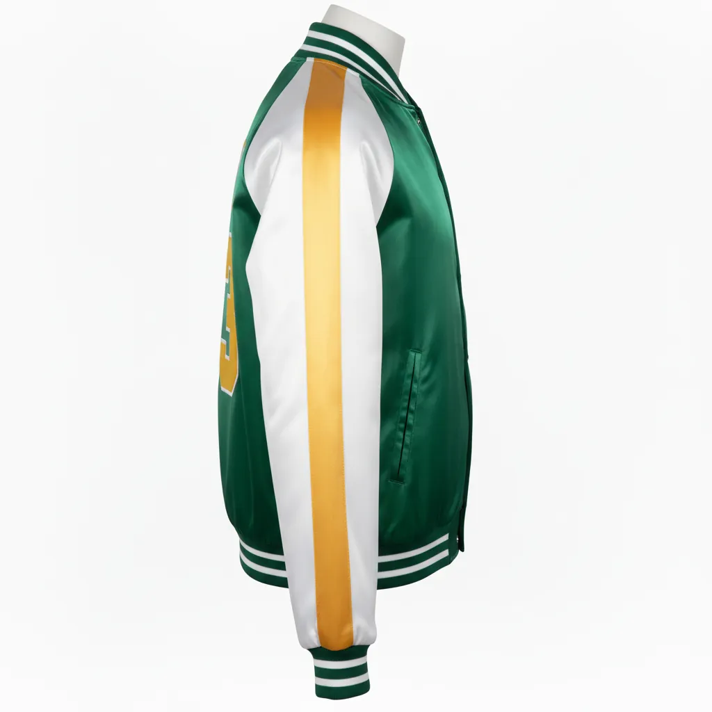 Custom Basketball Satin Bomber Jacket - White - Varsity Charcoal Embroidered - Side View - Kinexa Sportswear
