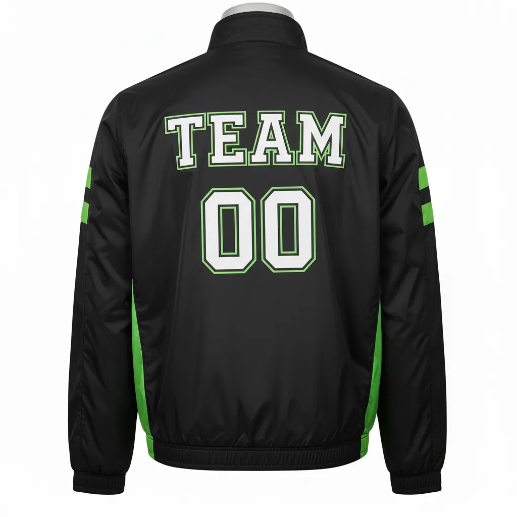 Custom Basketball Shooting Jacket - Black, Green, White - Lime - Back View - Kinexa Sportswear