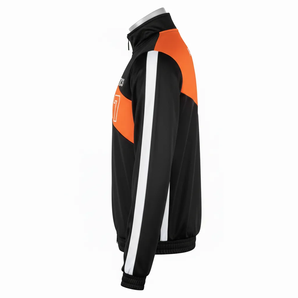 Custom Basketball Shooting Jacket - Black, Orange, White - Angular - Side View - Kinexa Sportswear