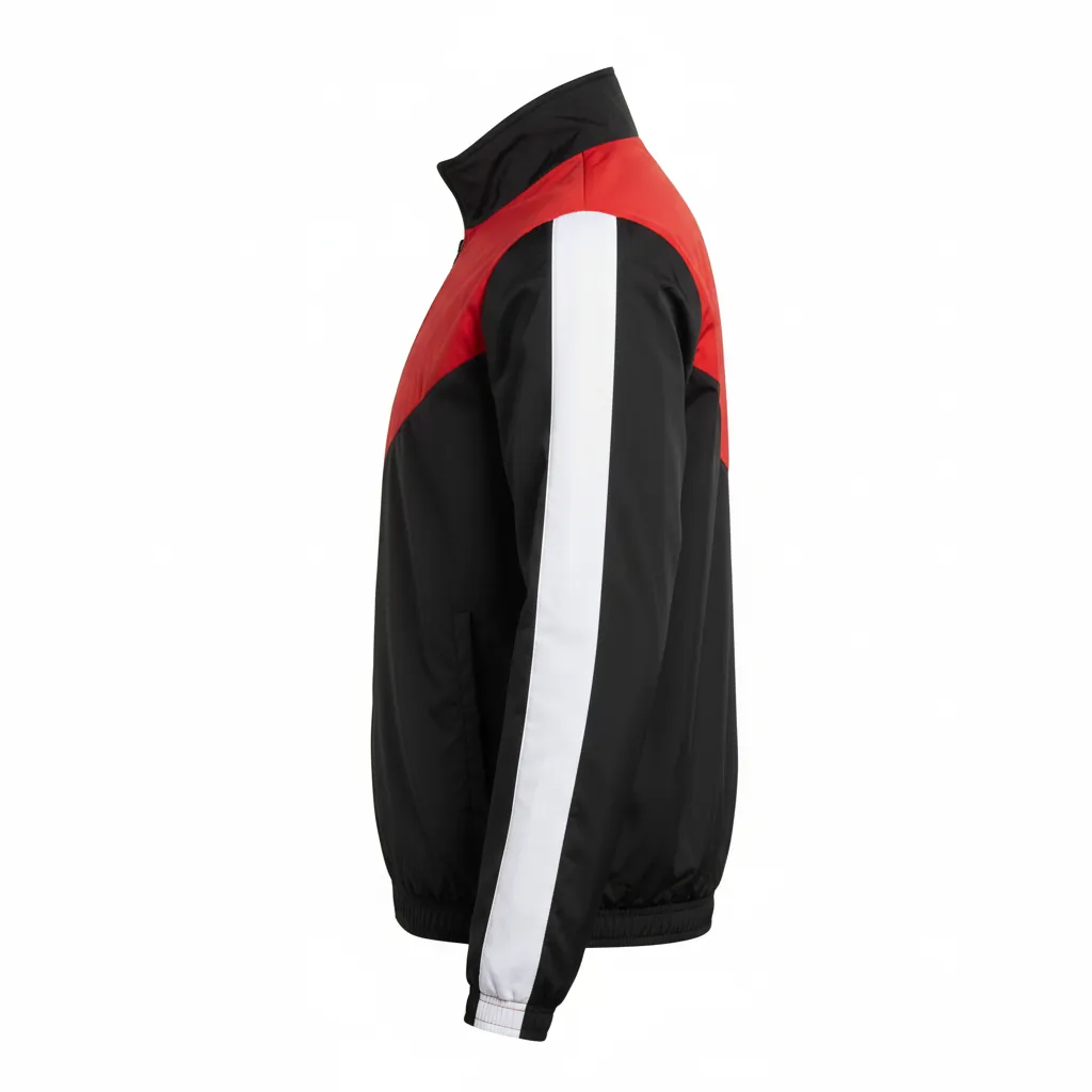Custom Basketball Shooting Jacket - Black, Red, White - Diagonal - Side View - Kinexa Sportswear