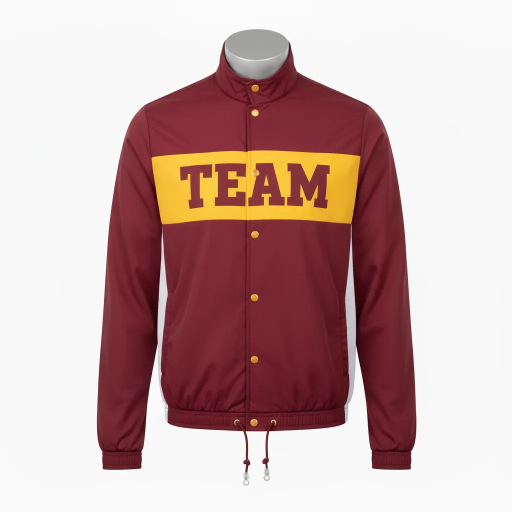 Custom Basketball Shooting Jacket - Burgundy, Gold, White - Chest - Front View - Kinexa Sportswear