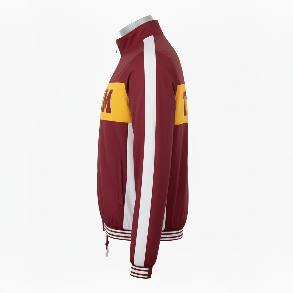 Custom Basketball Shooting Jacket - Burgundy, Gold, White - Chest - Side View - Kinexa Sportswear