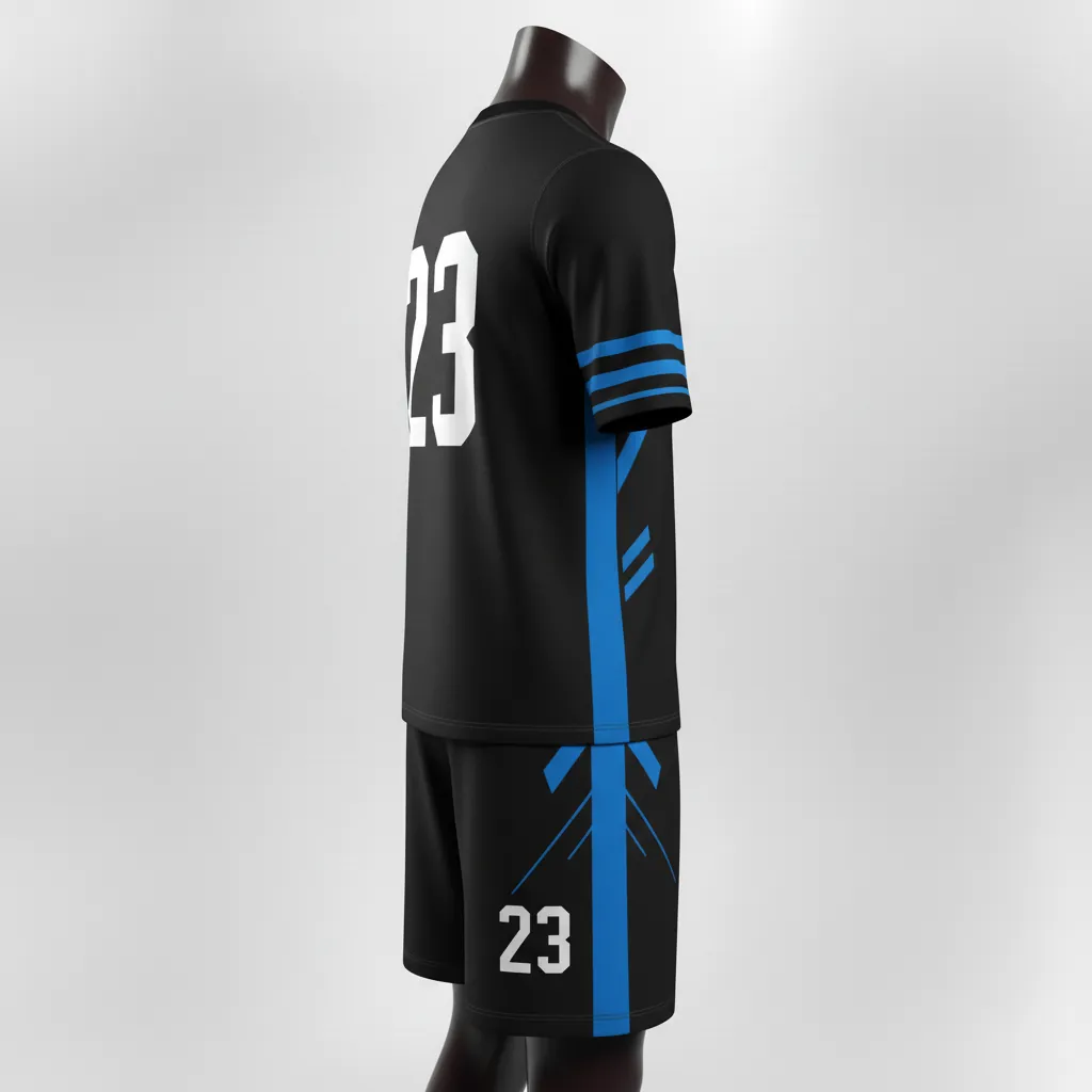 Custom Basketball Short Sleeve Practice T Shirt - Black, Blue - Columbia Stripe - Side View - Kinexa Sportswear