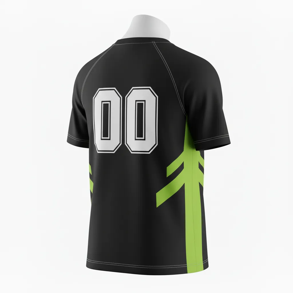 Custom Basketball Short Sleeve Practice T Shirt - Black, Green - Lime Stripe - Back View - Kinexa Sportswear