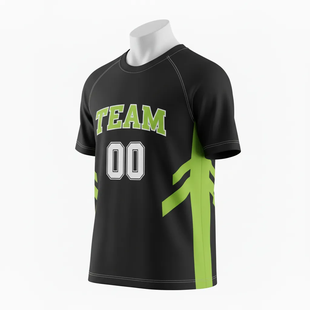 Custom Basketball Short Sleeve Practice T Shirt - Black, Green - Lime Stripe - Front View - Kinexa Sportswear