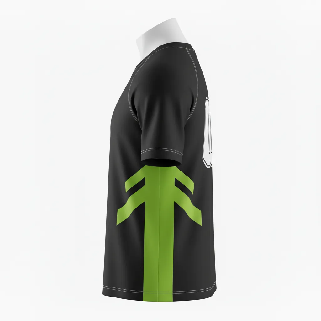 Custom Basketball Short Sleeve Practice T Shirt - Black, Green - Lime Stripe - Side View - Kinexa Sportswear