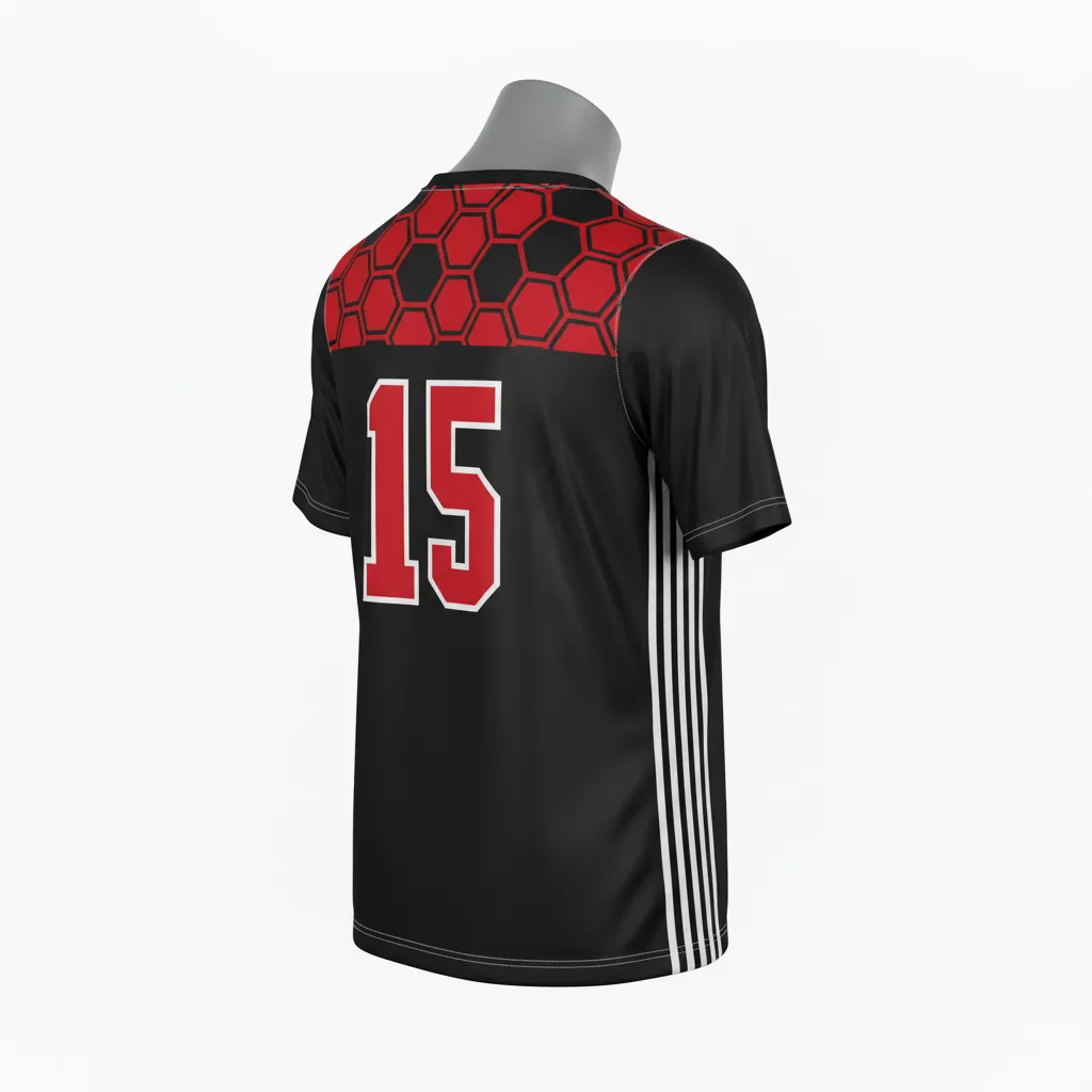 Custom Basketball Short Sleeve Practice T Shirt - Black, Red, White - Shoulder Pattern - Back View - Kinexa Sportswear