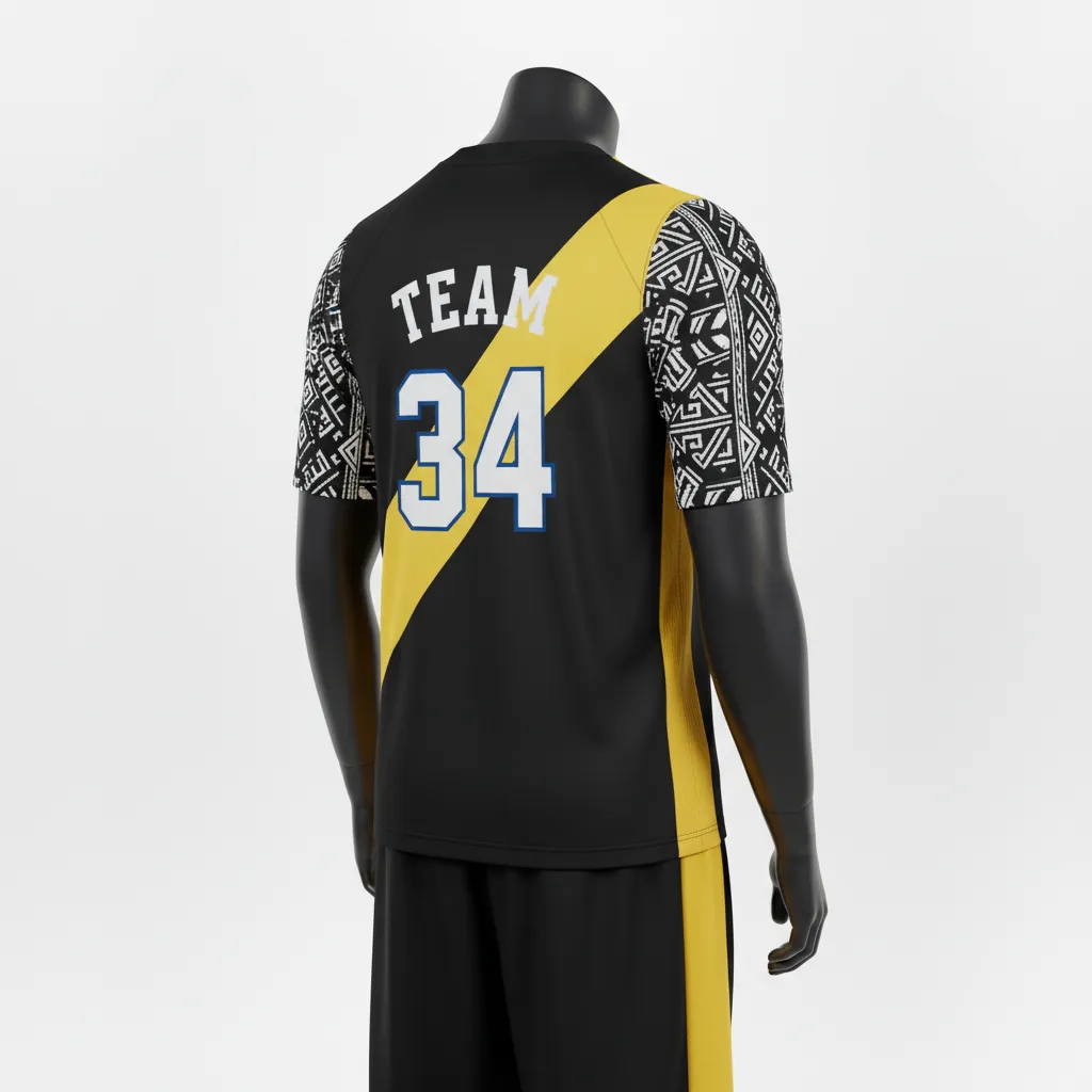 Custom Basketball Short Sleeve Practice T Shirt - Black, Yellow - Diagonal Stripe - Back View - Kinexa Sportswear