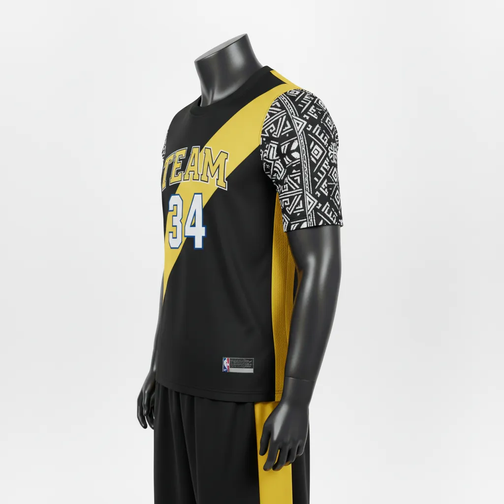 Custom Basketball Short Sleeve Practice T Shirt - Black, Yellow - Diagonal Stripe - Front View - Kinexa Sportswear