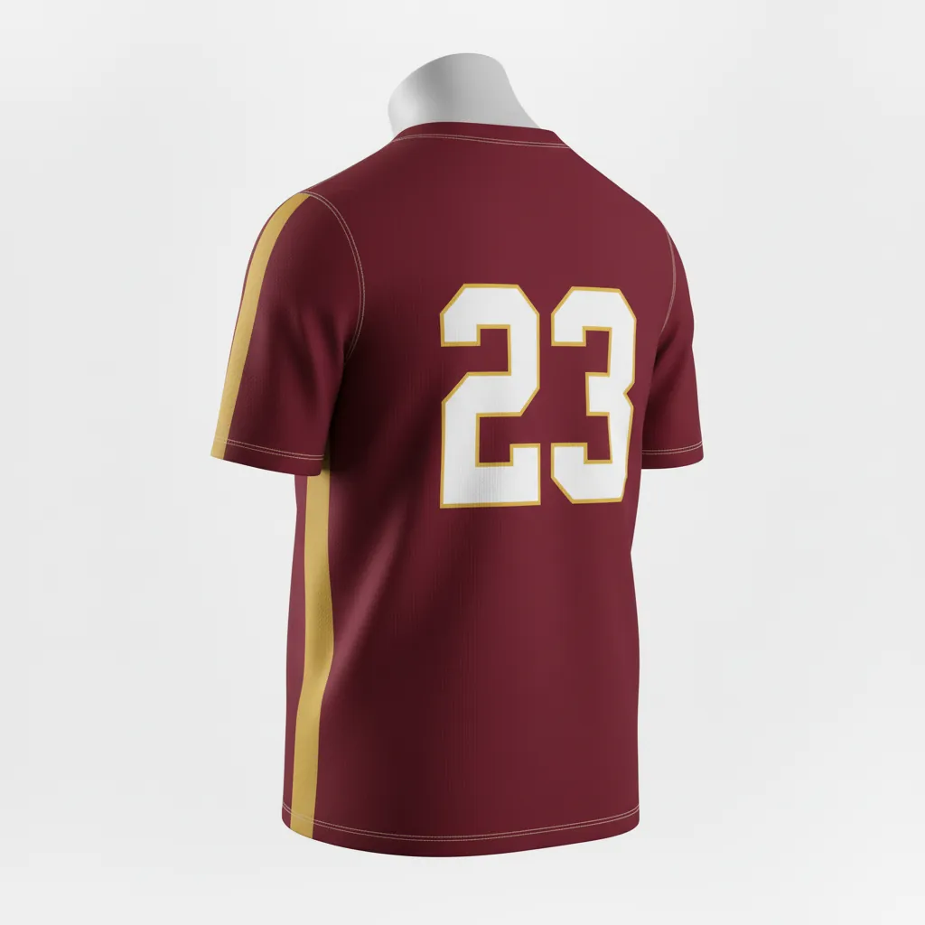 Custom Basketball Short Sleeve Practice T Shirt - Burgundy, Gold - Side Stripe - Back View - Kinexa Sportswear